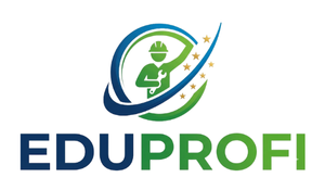 logo EDUPROFI albastru si verde cursant in practica in interior cerc